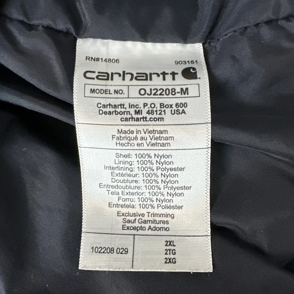 Carhartt Jacket Mens 2XL Gray Rain Defender OJ2208-M Relaxed Fit Idahoan Puffer